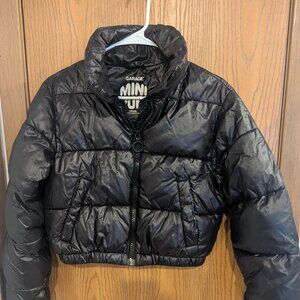 Garage Mini Puff Cropped Puffer Jacket Shiny Black Zip-Women XS